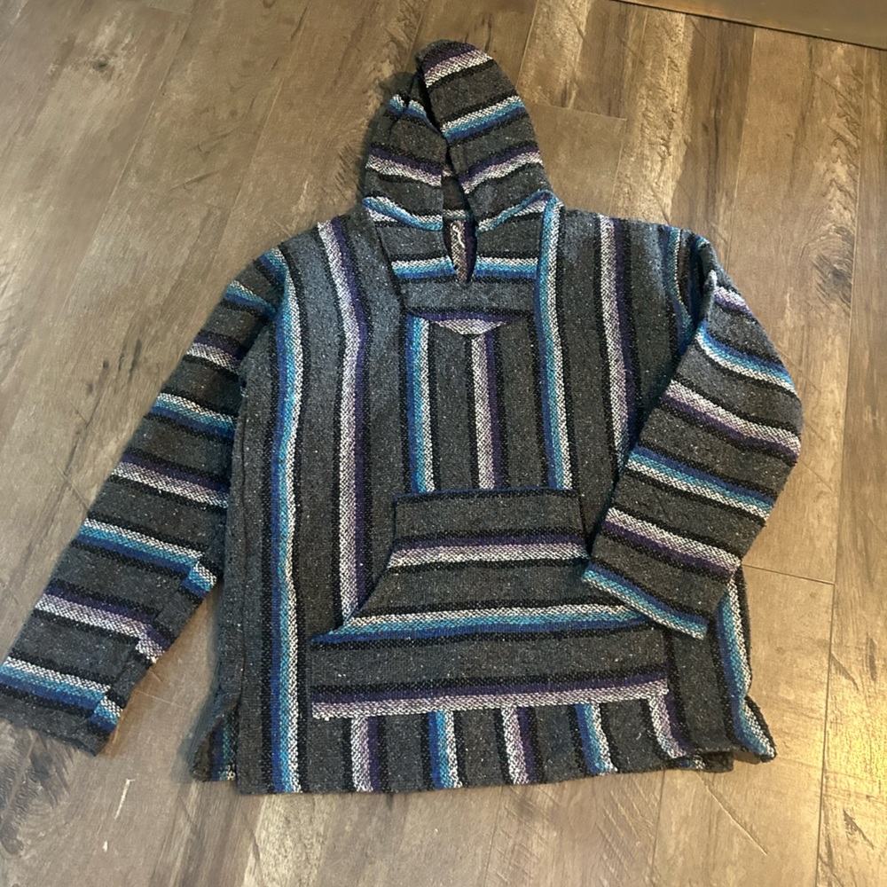 Striped Baja Hoodie with Blue and Purple Accents